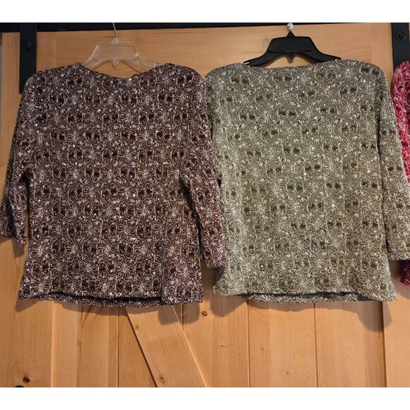 Lot of 4 j.t.b. Sz M Floral Stretch Evening Top Sparkle Holiday 3/4 Sleeve - Picture 3 of 16